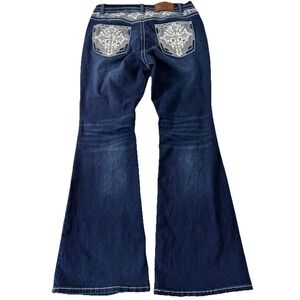 Westfield Eagle Womens Flare Jeans Dark Wash Embroidered Cross Sequin Size 17